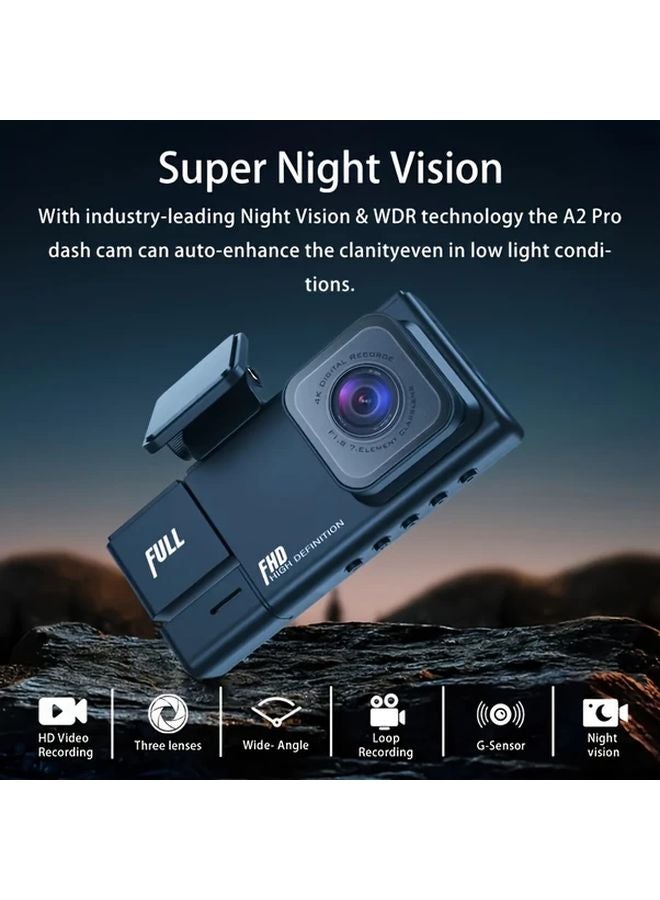 Black 1080P 3 Camera Dash Cam System With Infrared Night Vision Loop Recording Motion Detection - Image 2